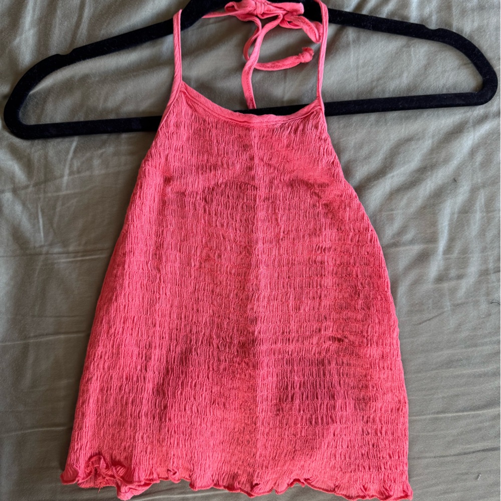 Coral Smocked Cropped Halter by Me to We